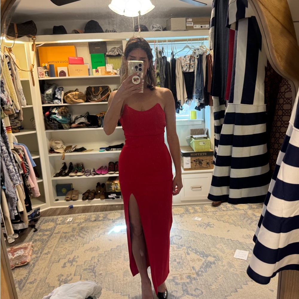 Superdown Red Strapless Slit with ribbing Bodycon Dress XS